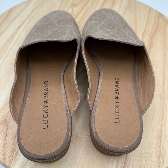 Lucky Brand Christley Mule Womens 6 Tan Leather Slip On Snakeskin Block Heel - Picture 5 of 8